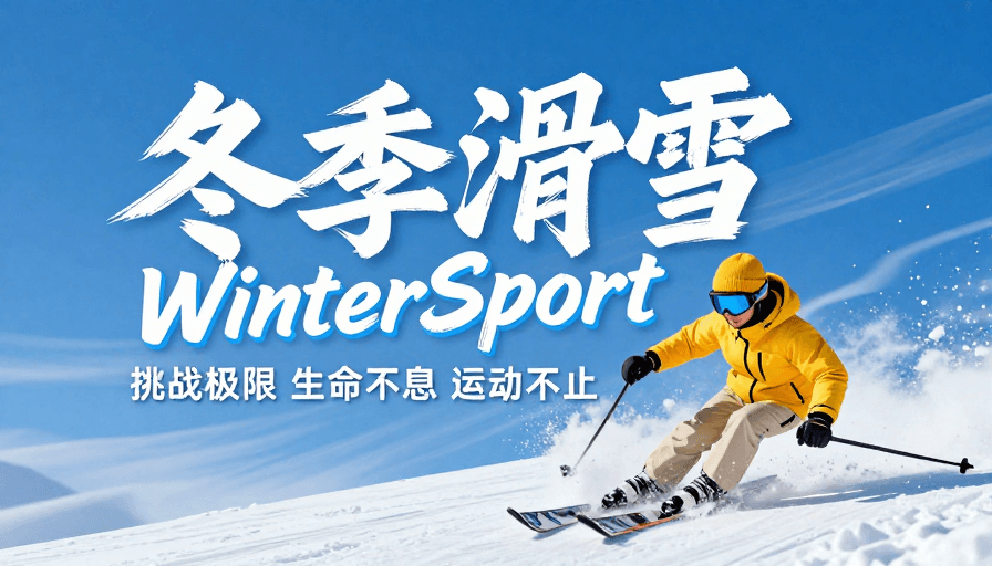 冬季滑雪素材：冰雪竞速：动感蓝白滑雪海报视觉盛宴