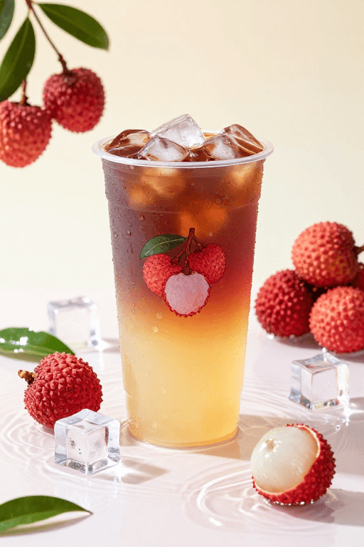 透明杯装素材：夏日清爽：荔枝水果茶的冰爽魅力