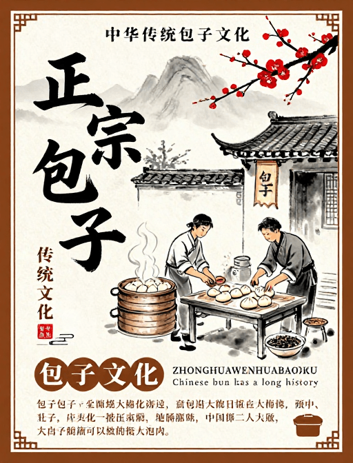 文化传播素材：水墨风中华传统包子文化宣传海报