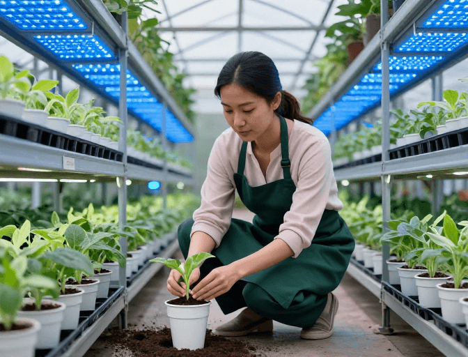 专业摄影素材：科技赋能绿色未来：温室育苗专业操作