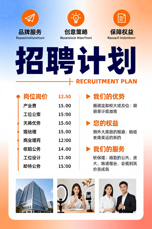视觉引导素材：现代简约商务招聘计划海报：专业创意，期待您的加入