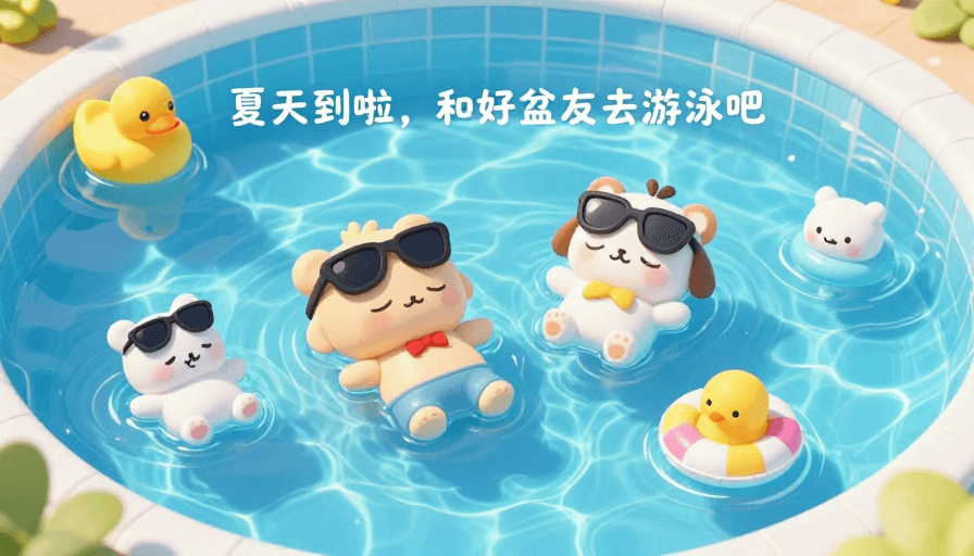 阳光波光素材：可爱卡通夏日泳池派对