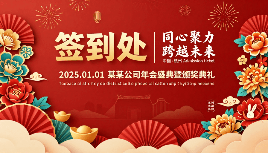 喜庆背景素材：红金渐变喜庆中国风年会签到背景海报