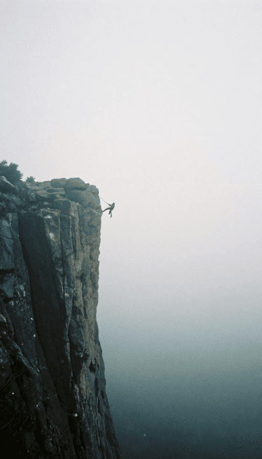 胶片质感素材：暗夜坠崖：孤独登山者的超现实梦魇