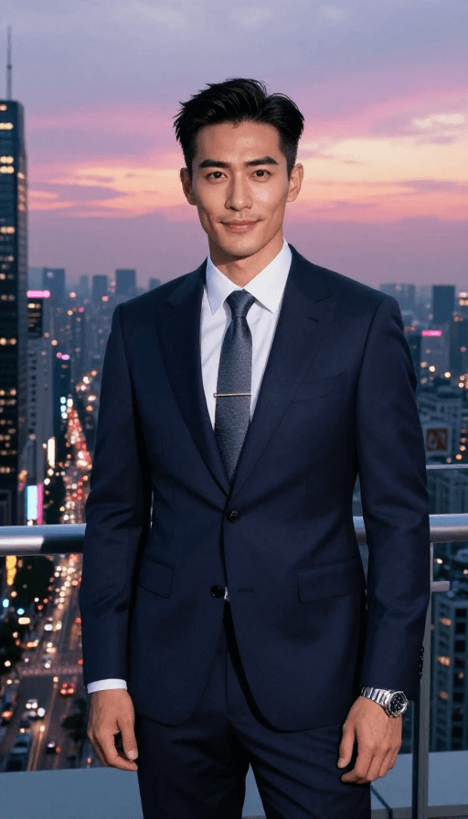 高端商务素材：都市夜景中成功男士的自信与从容