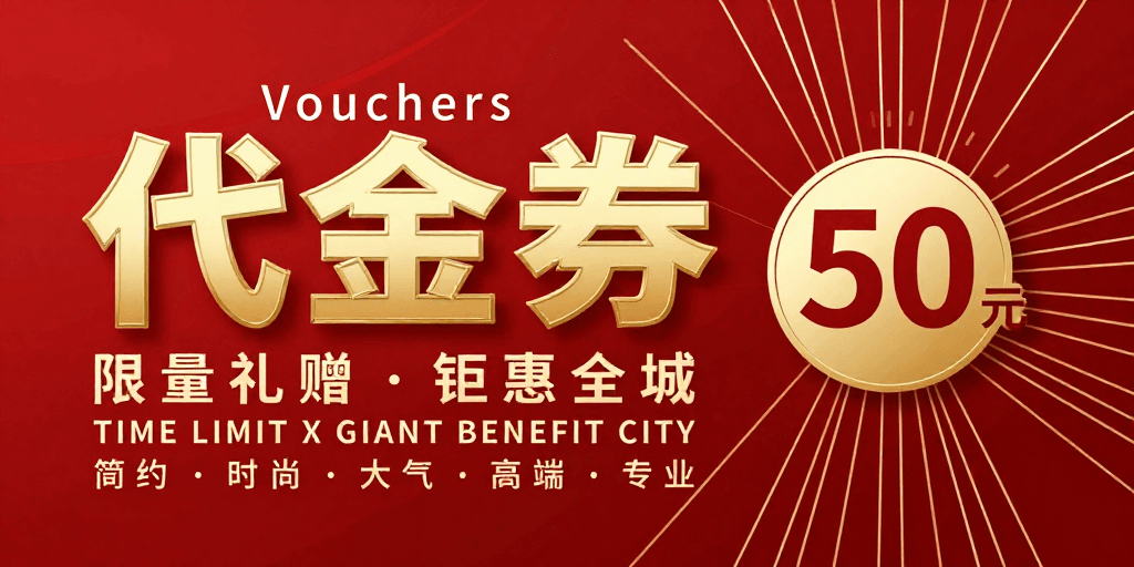 高端商务素材：高端商务促销：金色立体代金券限时优惠