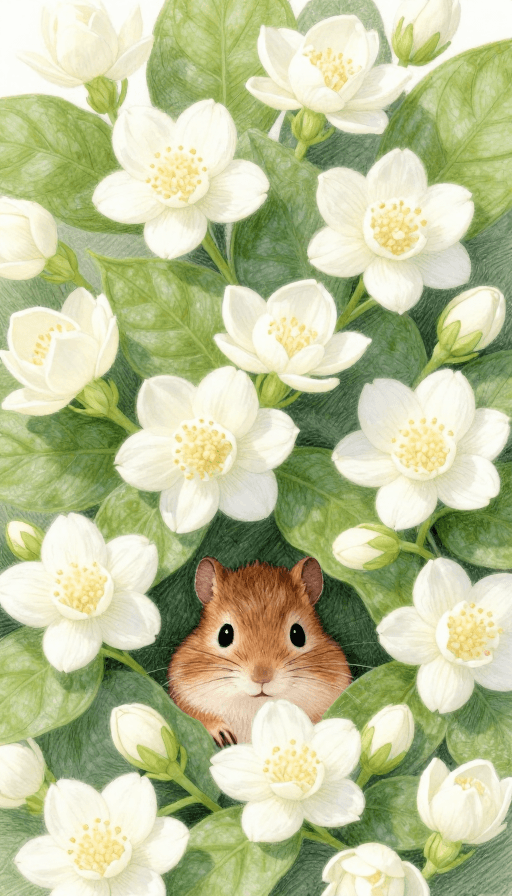 艺术创作素材：茉莉与花栗鼠：治愈系绘本插画