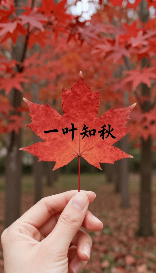 红枫林素材：一叶知秋：秋日红枫与佳人手中的诗意瞬间