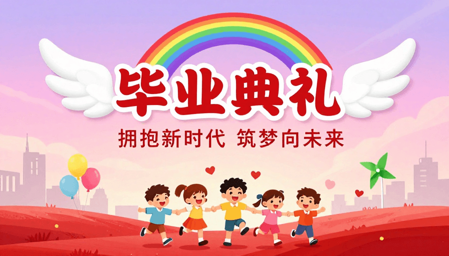 校园活动素材：梦幻彩虹下的毕业典礼：童趣与希望的庆典