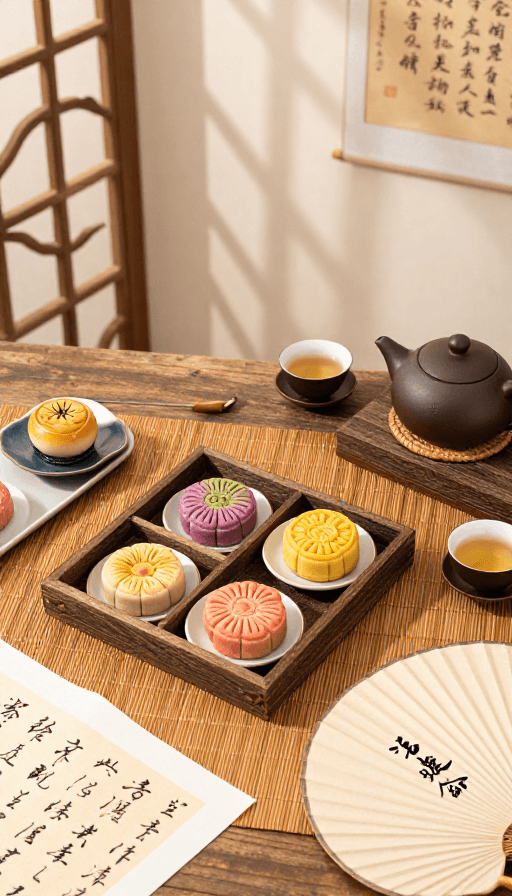 古风摄影素材：中式餐桌雅致风情：茶点书画古风意境