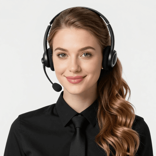 纯色背景素材：专业客服形象：自信微笑的商务女性