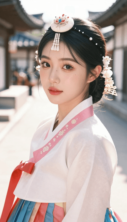 胶片质感素材：韩服美人：朝鲜民族风情下的极致自然写真