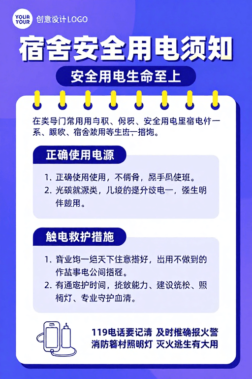 信息图表素材：宿舍安全用电须知：生命至上 校园安全规范