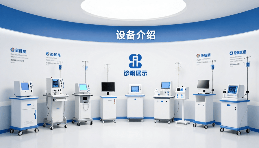 医疗展厅素材：医疗展厅设备展示：多场景诊疗仪器全景图