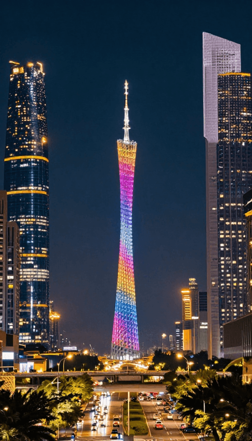 都市繁华素材：广州珠江新城夜景：光影交错的未来都市