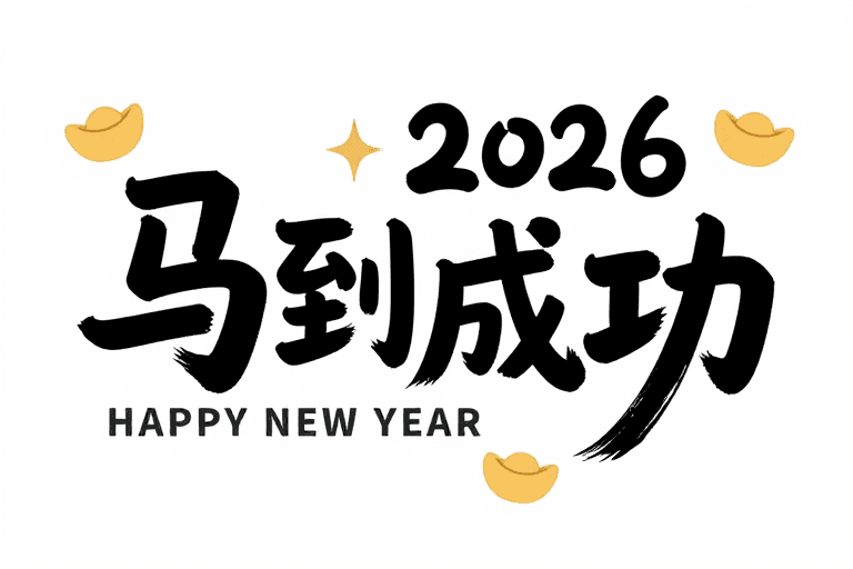 喜庆设计素材：2026新年书法祝福，马到成功喜庆设计图