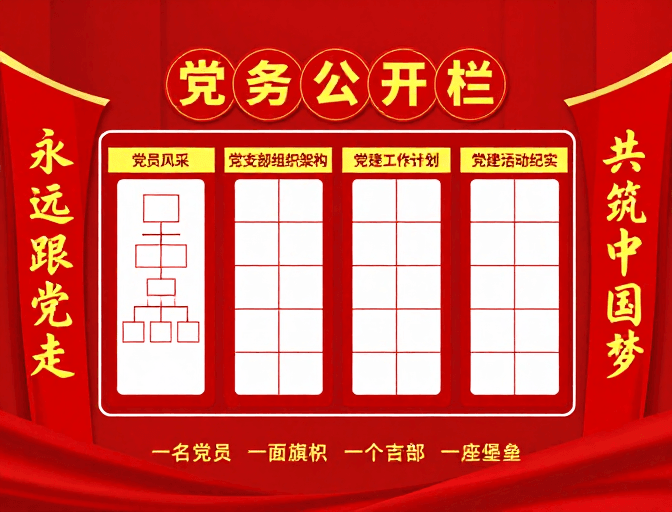 信息可视化素材：庄重规范的红色党建主题展板设计