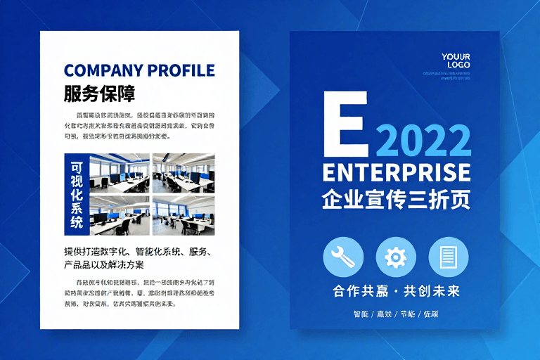 三折页设计素材：蓝色科技风企业宣传三折页设计