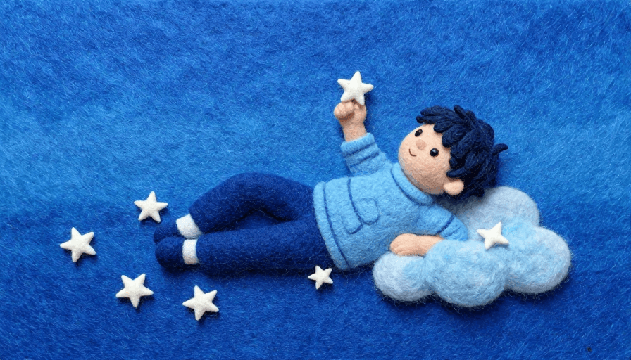 云朵素材：深蓝渐变毛毡童话：孩童与星星的静谧午后