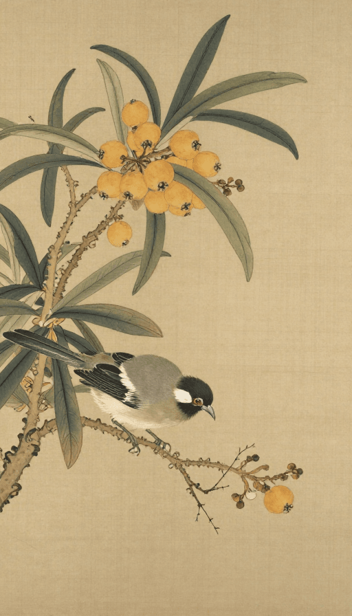 古典绘画素材：宋徽宗工笔枇杷山鸟图：宋代花鸟画的精妙呈现