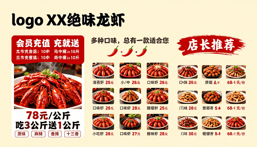 现代简约设计素材：绝味龙虾促销海报：暖色调现代简约美食广告