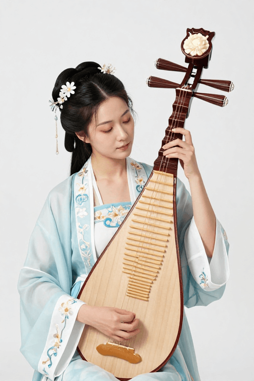 古典美学素材：淡雅古韵：汉装琵琶女光影艺术照