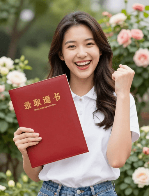 录取通知书素材：鲜花环绕的少女笑容，传递希望与喜悦