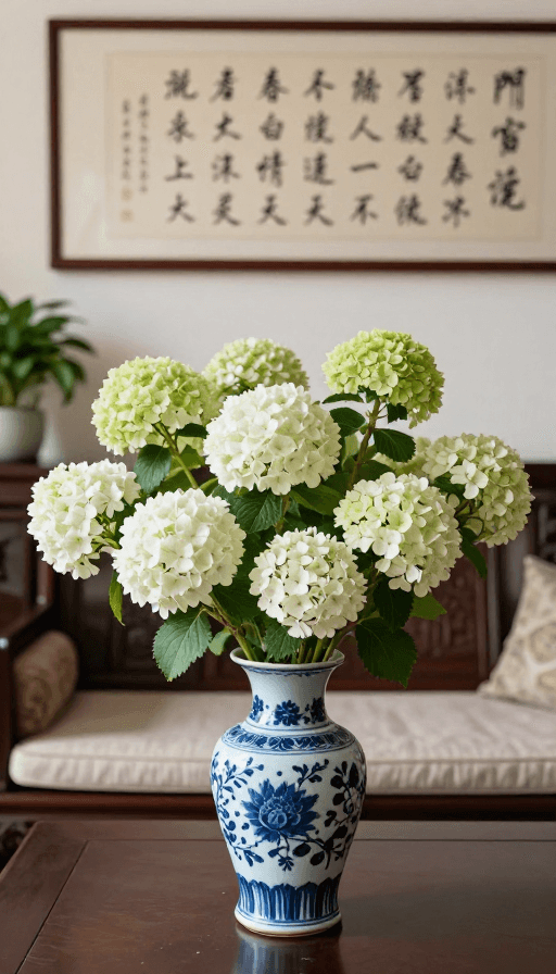室内摄影素材：青花瓷韵与繁花盛景：中式客厅文化雅集