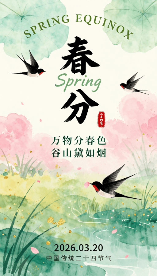 水墨国风素材：水墨春分海报：诗意春日与二十四节气之美