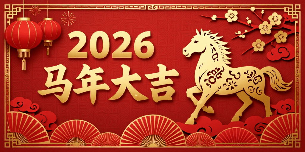 春节主题素材：2026新年剪纸贺岁：金色骏马踏祥云