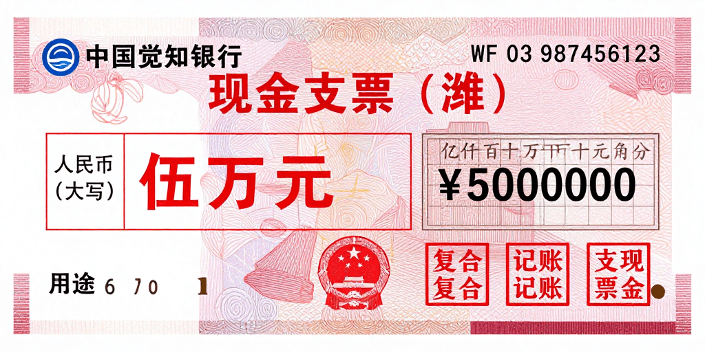 防伪设计素材：中国觉知银行现金支票：庄重金融票据设计