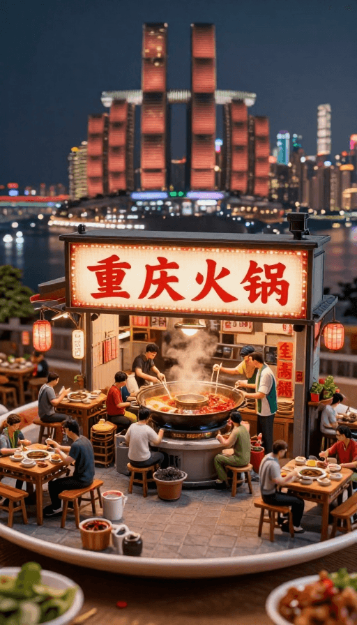餐饮宣传素材：重庆火锅巨制：微距摄影展示夜市美食盛宴