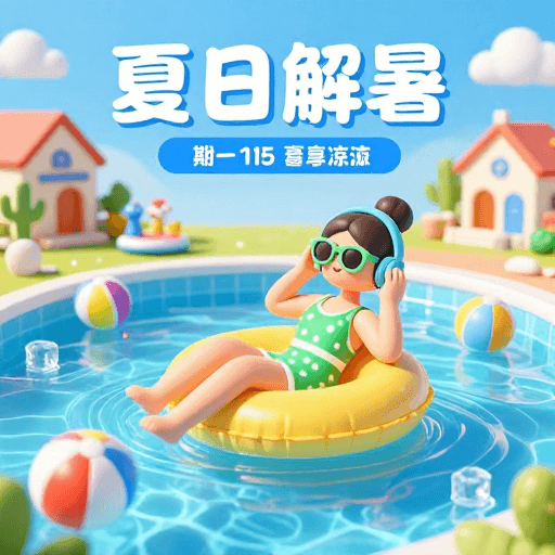 夏日促销素材：夏日清凉盛宴：卡通3D泳池派对