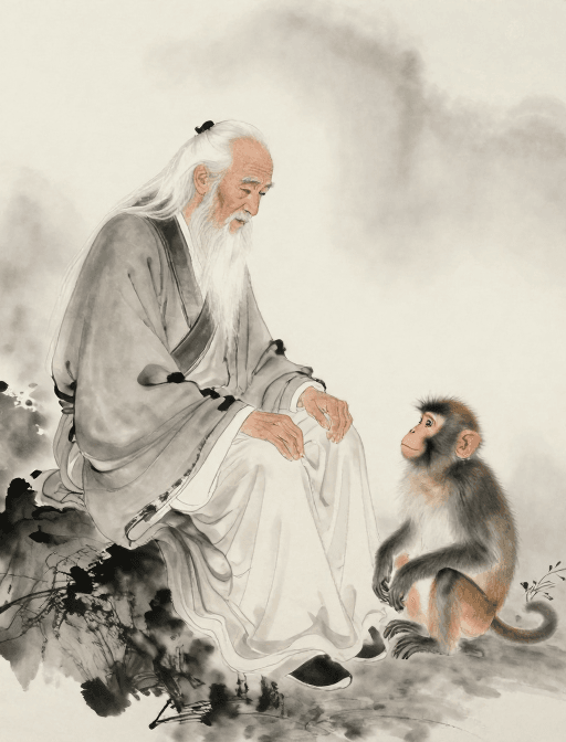 新工笔画风素材：墨韵凝思：薄雾中水墨超现实对话
