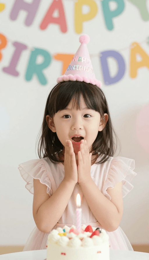 可爱插画素材：可爱小女孩庆生祝福 生日快乐主题插画
