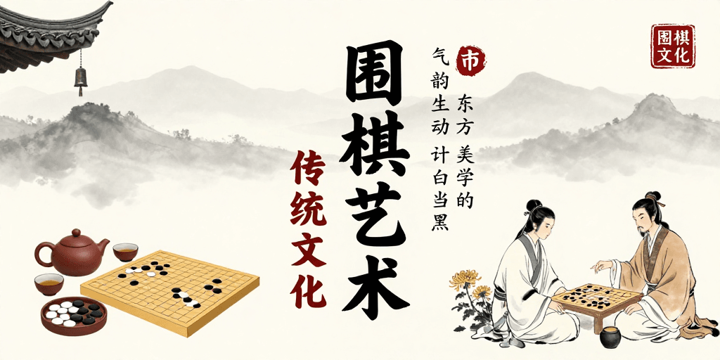 古典插画素材：中国风水墨围棋海报：传承东方智慧的艺术表达