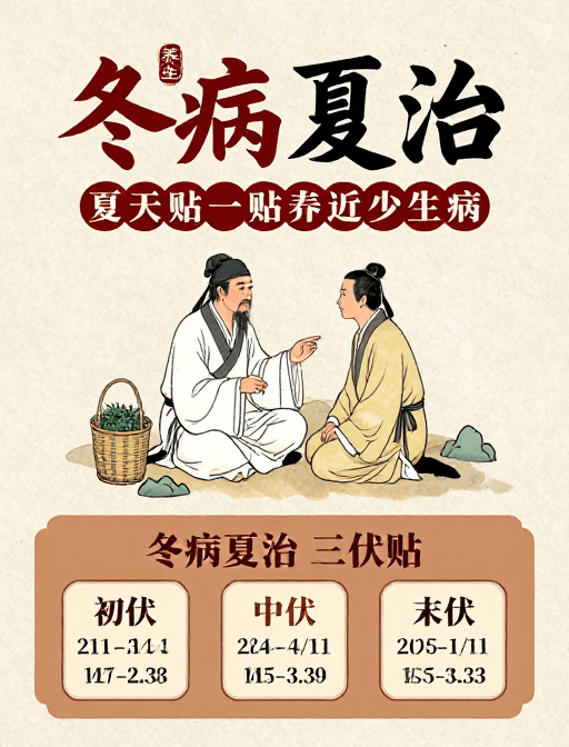 文化海报素材：冬病夏治：古风中医养生文化海报