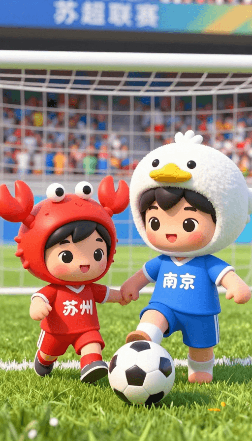 3D卡通素材：南京苏州萌宝苏超联赛快乐踢球 3D卡通风