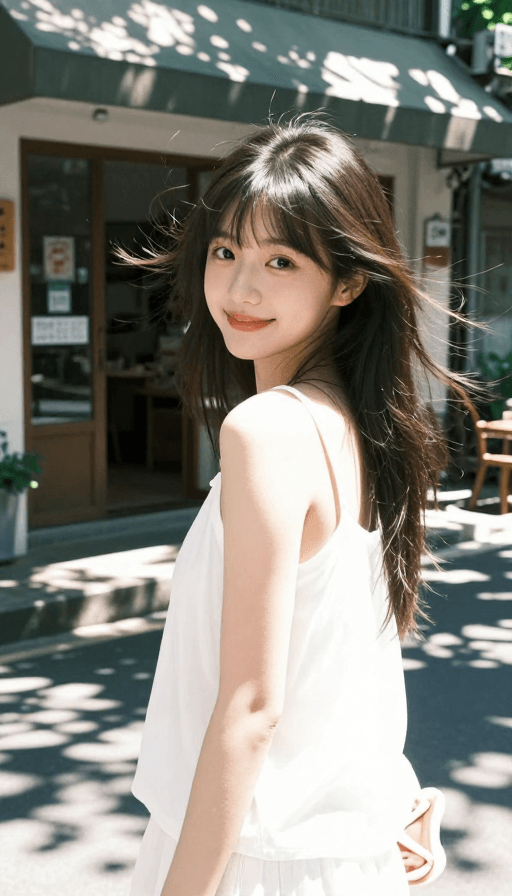 树影光影构图素材：夏日灵动少女写真：日系清新自然风