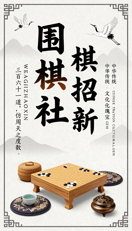 古典元素素材：中华围棋文化传承与社团招新海报