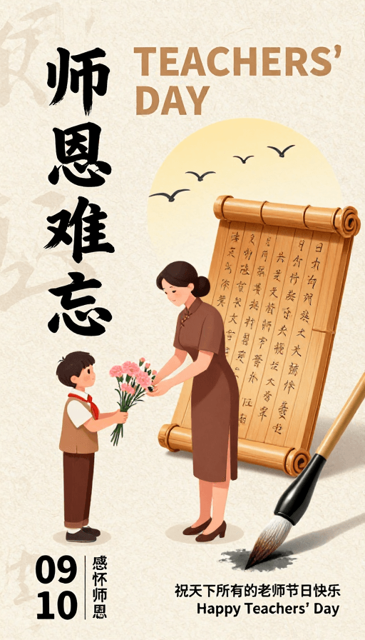 师生互动素材：师恩难忘·中国风教师节海报设计
