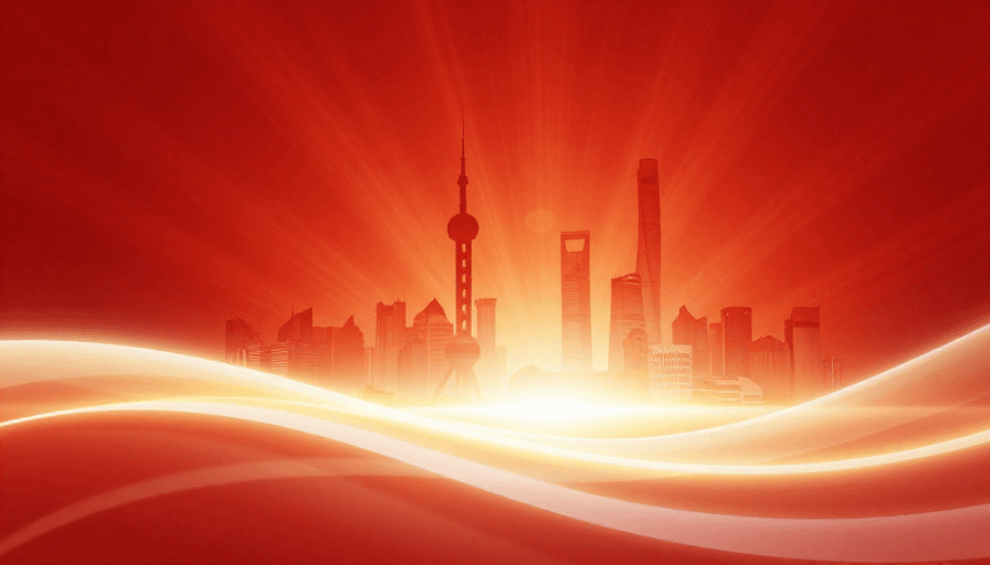 视觉引导素材：现代都市璀璨庆典：红金流光辉映天际线