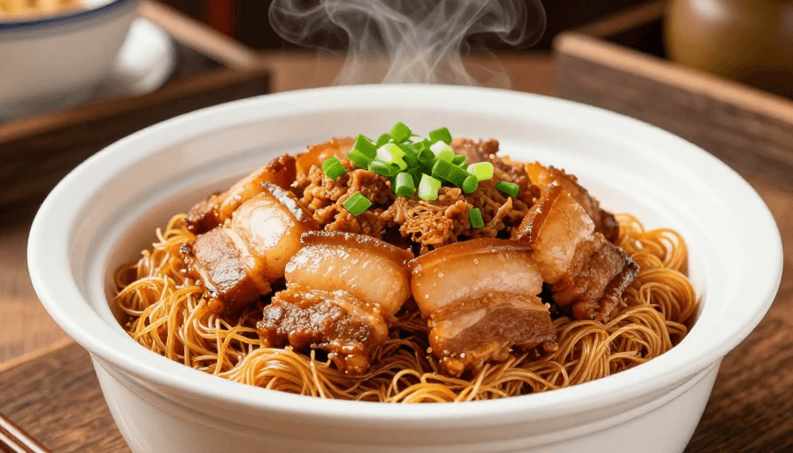 中式美食素材：金黄粉蒸肉热气腾腾，中式美食摄影大片