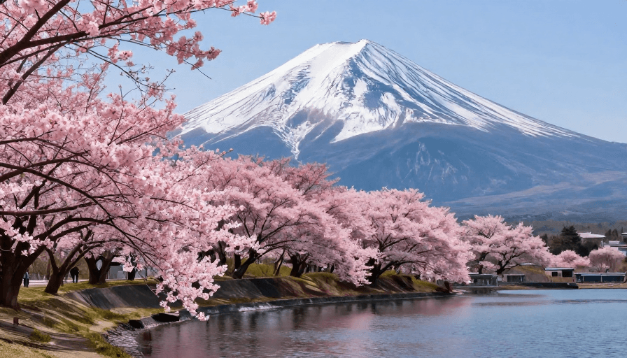 富士山素材：富士雪顶映樱花，绝美春日风景图