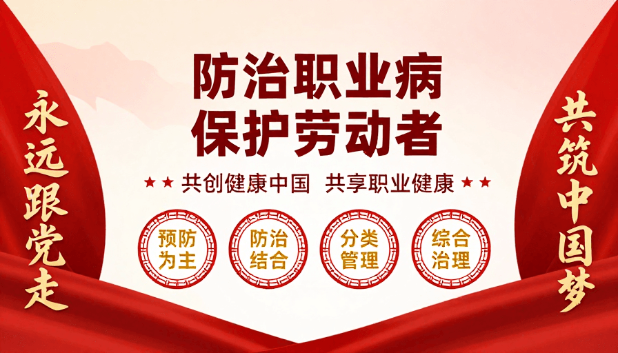 职业病防治素材：红色对称海报：职业病防治与健康中国宣传