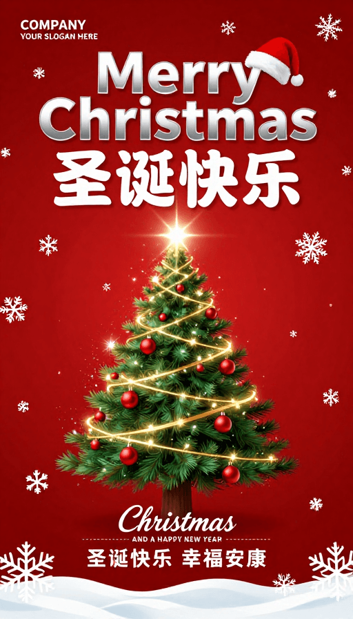 红色背景素材：高饱和红色圣诞海报：现代设计与佳节祝福
