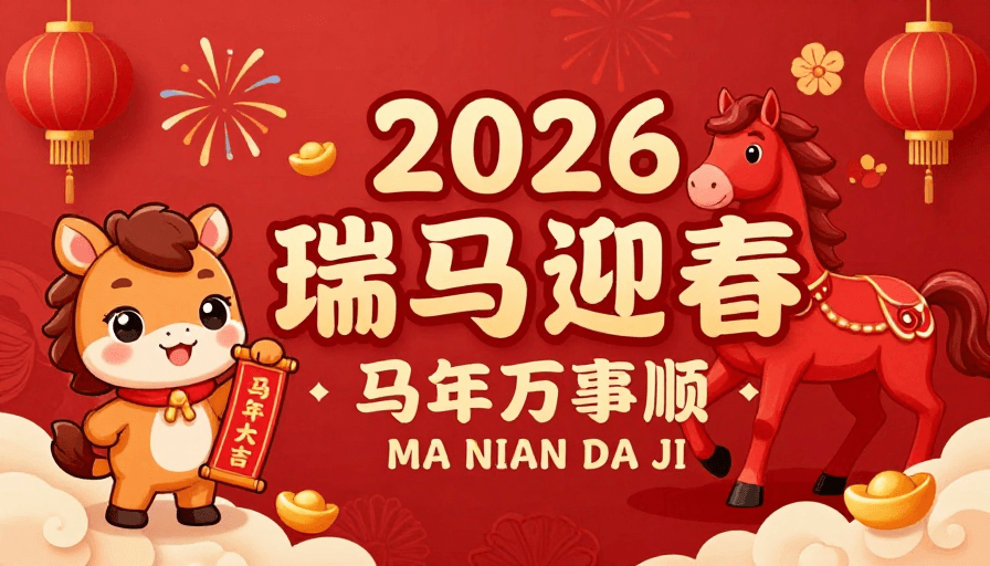 2026新年素材：2026瑞马迎春：福运连连的吉祥祝福