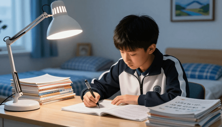 冷调氛围素材：少年奋笔疾书：照亮梦想的专注时光
