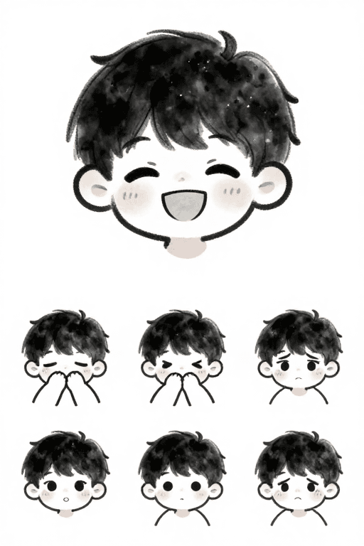 水墨萌系小男主多表情插画