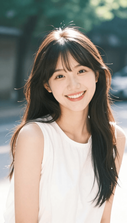社交头像素材：阳光下的日系少女：胶片感活力笑容